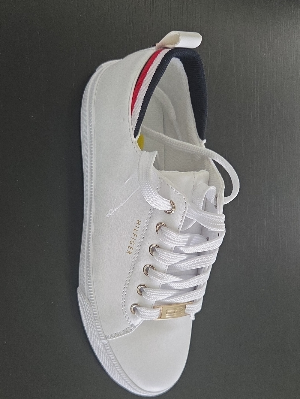 Tommy Hilfiger White Leather Sneaker with Navy and Red Trim